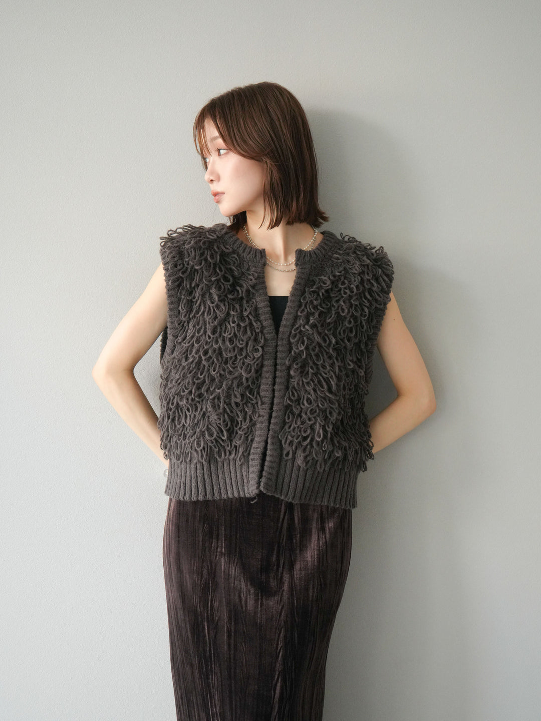 [予約]ループデザインホックベスト /ダークブラウン