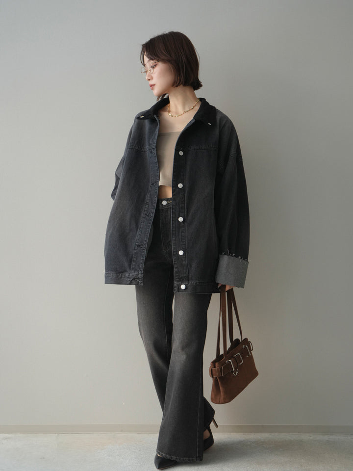 [SET]コーデュロイ×デニムミドルジャケット+フレアデニムパンツ(2set)