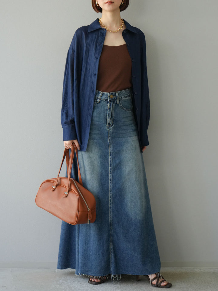 [予約]Aラインカットオフデニムスカート/ブルー