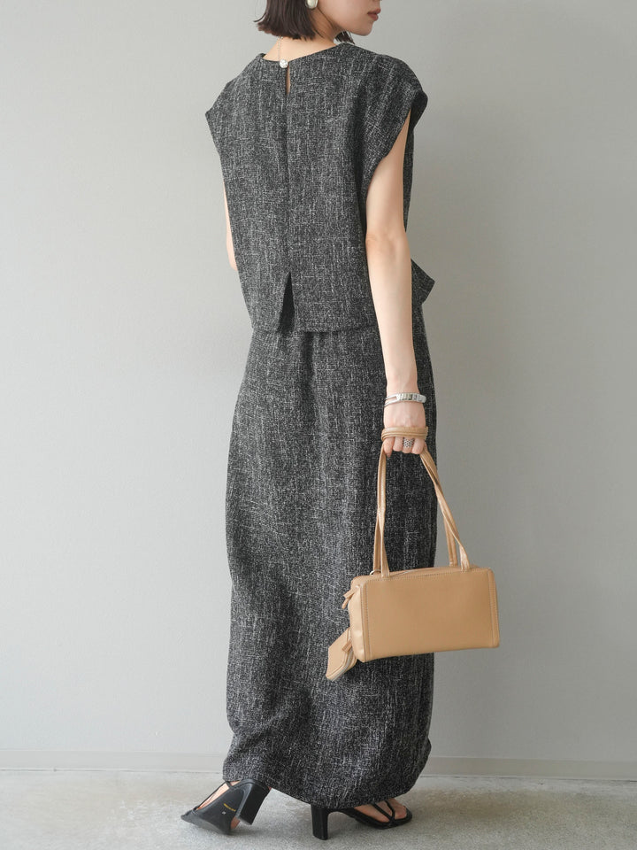 [予約]サマーツイードタックサイドスリットスカート/ブラックホワイト