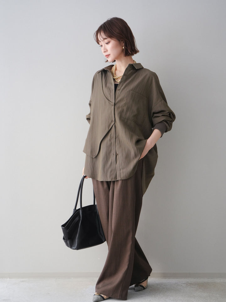 [予約]異素材ドッキングメニータックワイドパンツ/brown