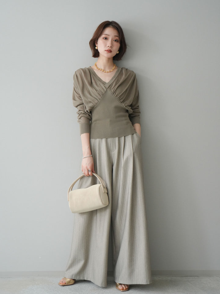 [予約]サイドギャザーVネックニットプルオーバー/beige