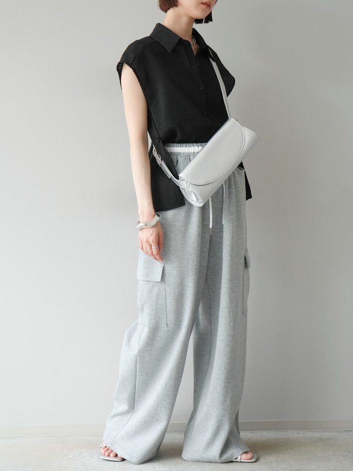 [SET]シアーチェックノースリーブシャツ+ウエストラインサイドポケットスウェットパンツ(2set)