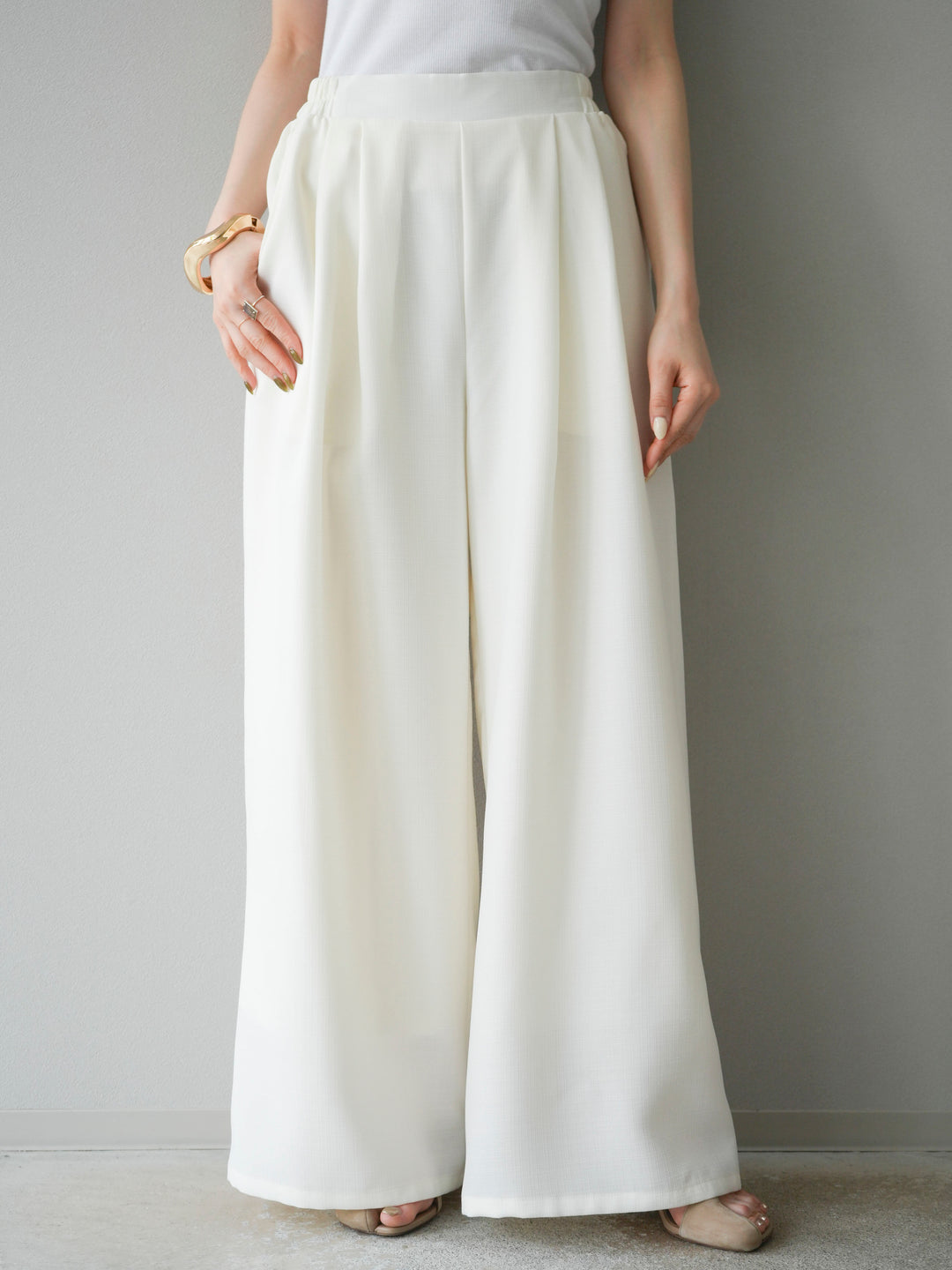 [予約]リネンライクイージーワイドパンツ/アイボリー