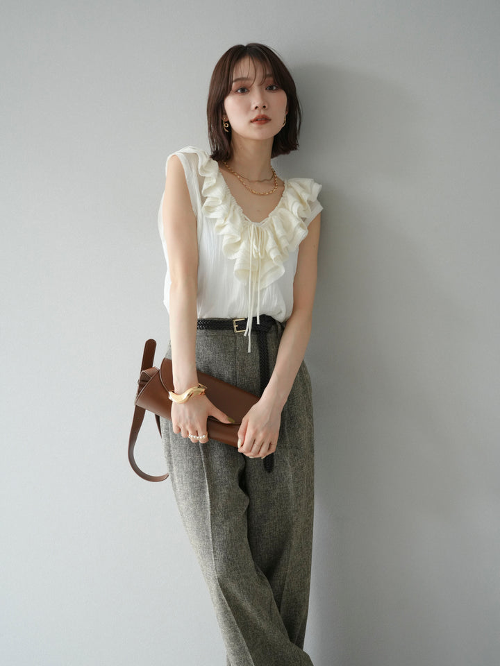 [予約]ワッシャーラッフルノースリーブブラウス/アイボリー