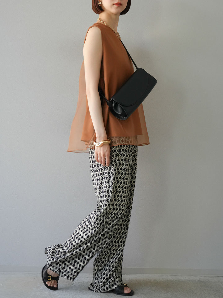 [予約]レーヨンフレックススラブウェーブ柄ストレートパンツ/ブラック