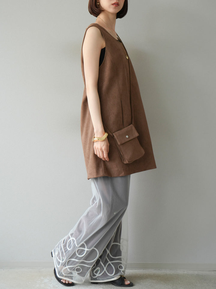 [予約]フラワー刺繍イージーパンツ/ブラウン