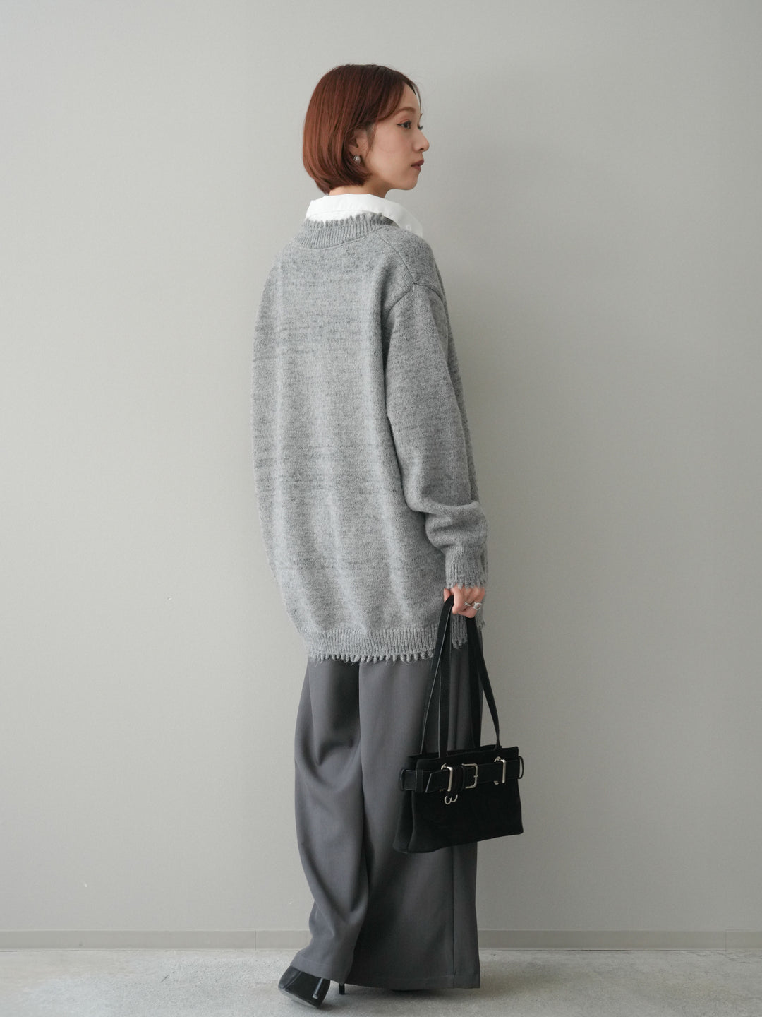 [予約]ウエストレースタックワイドパンツ/gray