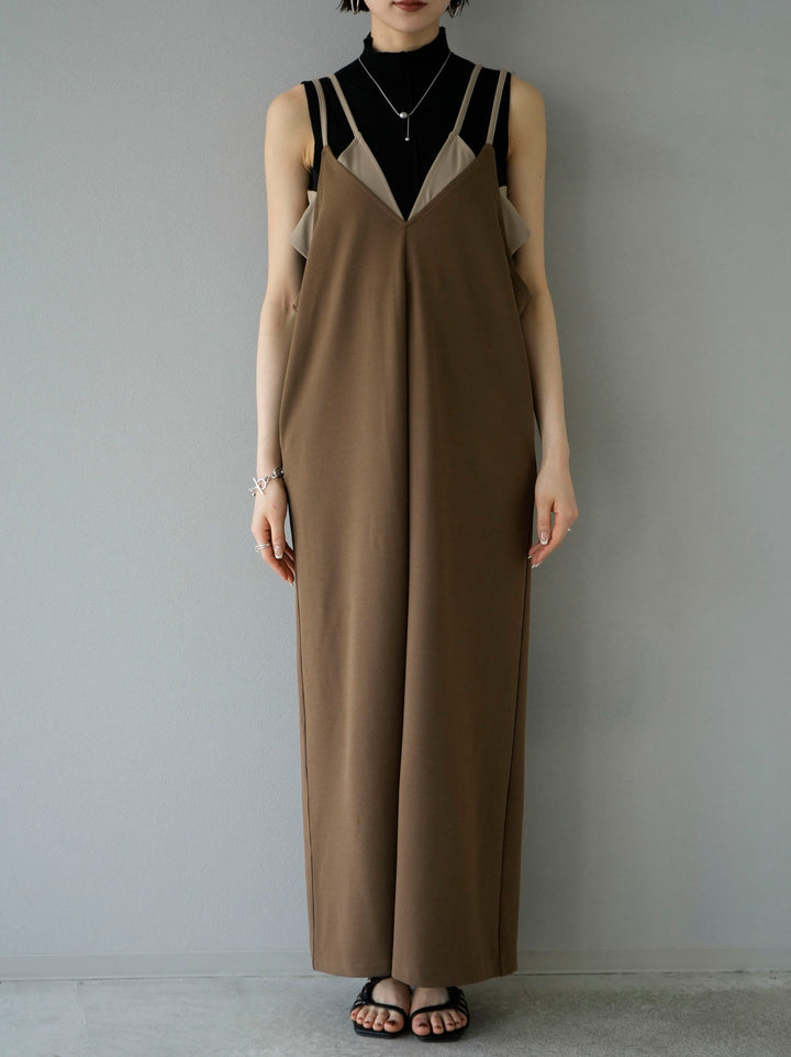 [Pre-order] Bicolor Layered Design Cami Dress/Mocha