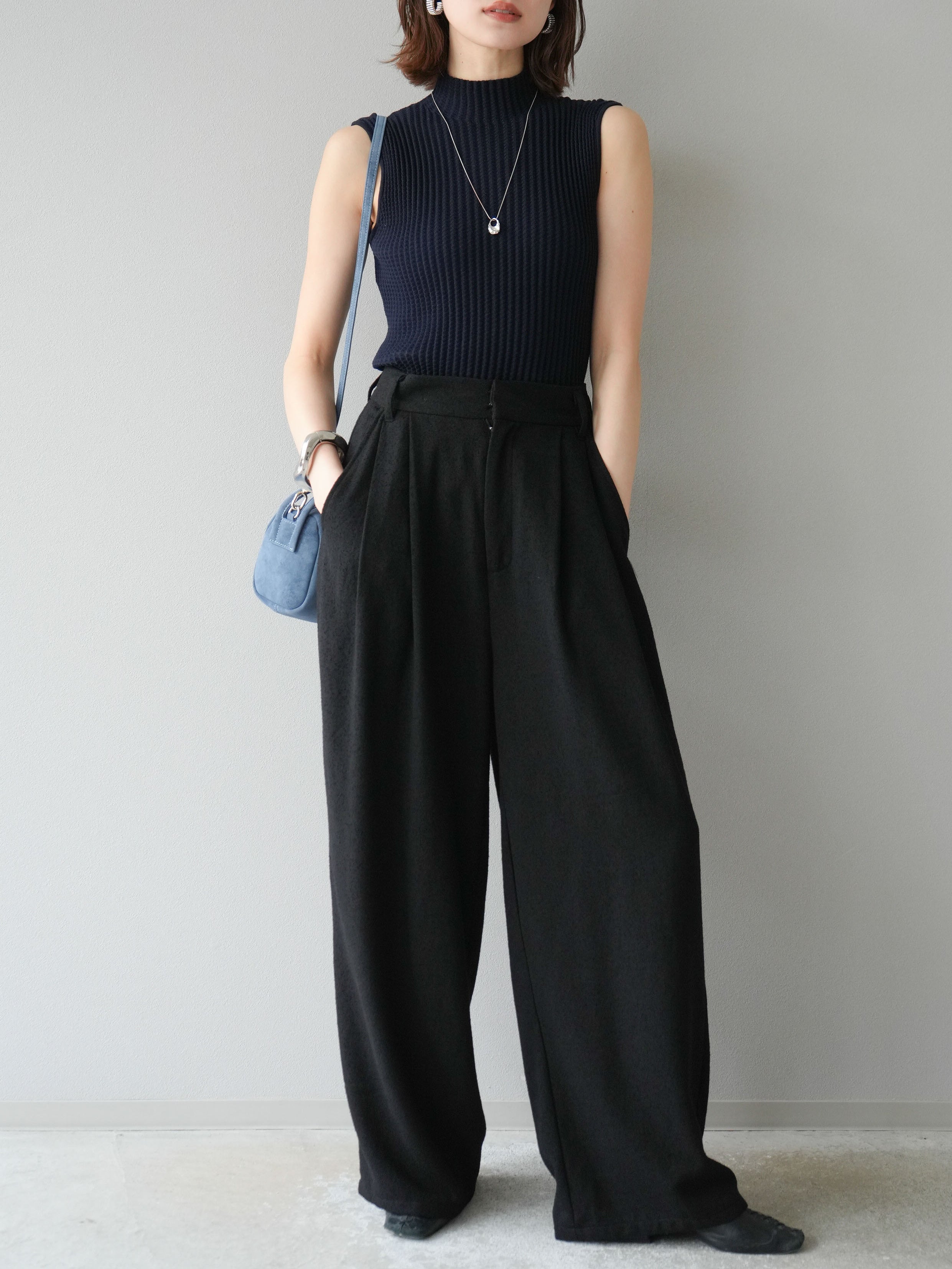 予約]ネップワイドパンツ/ブラック – Lumier