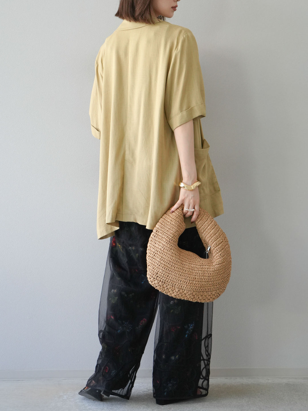 [予約]パッチワークフラワープリントイージーパンツ/ブラック