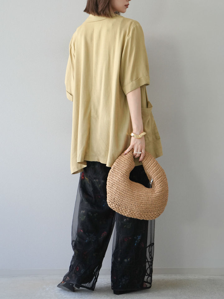 [予約]パッチワークフラワープリントイージーパンツ/ブラック