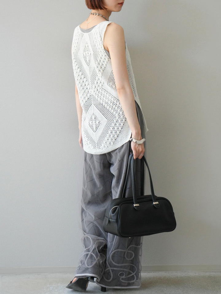 [予約]ビスコースサテンプリントタックイージーパンツ/チャコール