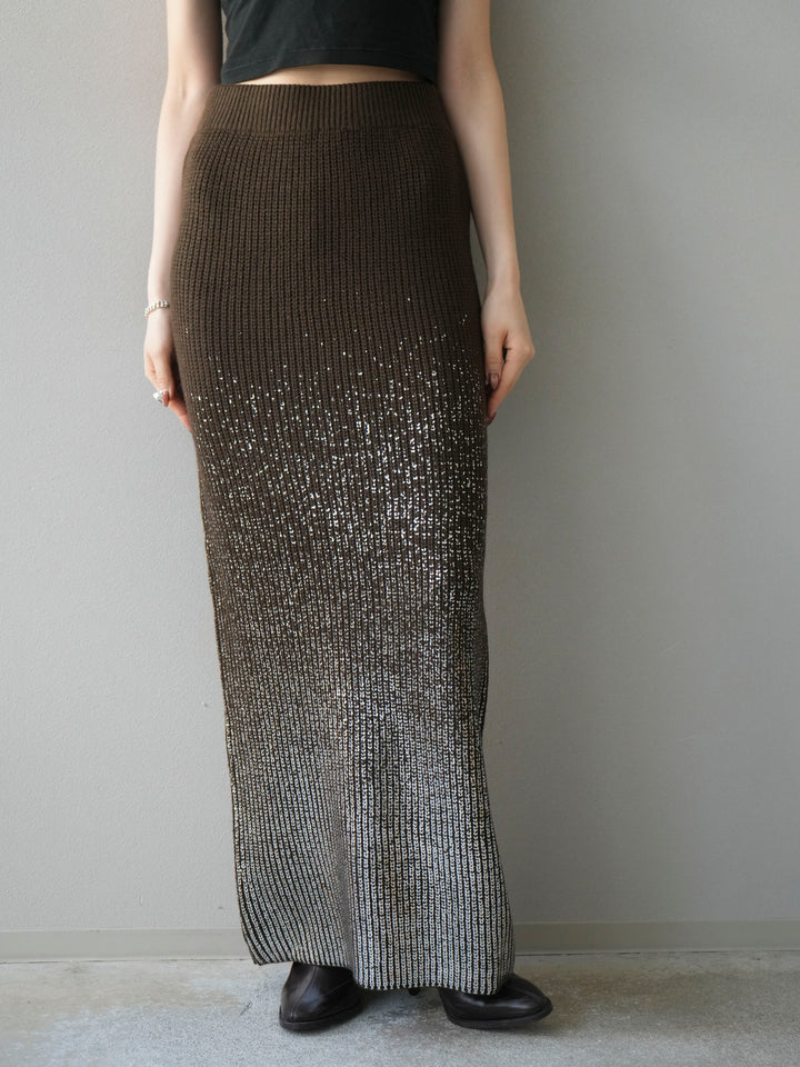 [予約]箔プリントニットタイトスカート/coffeebrown