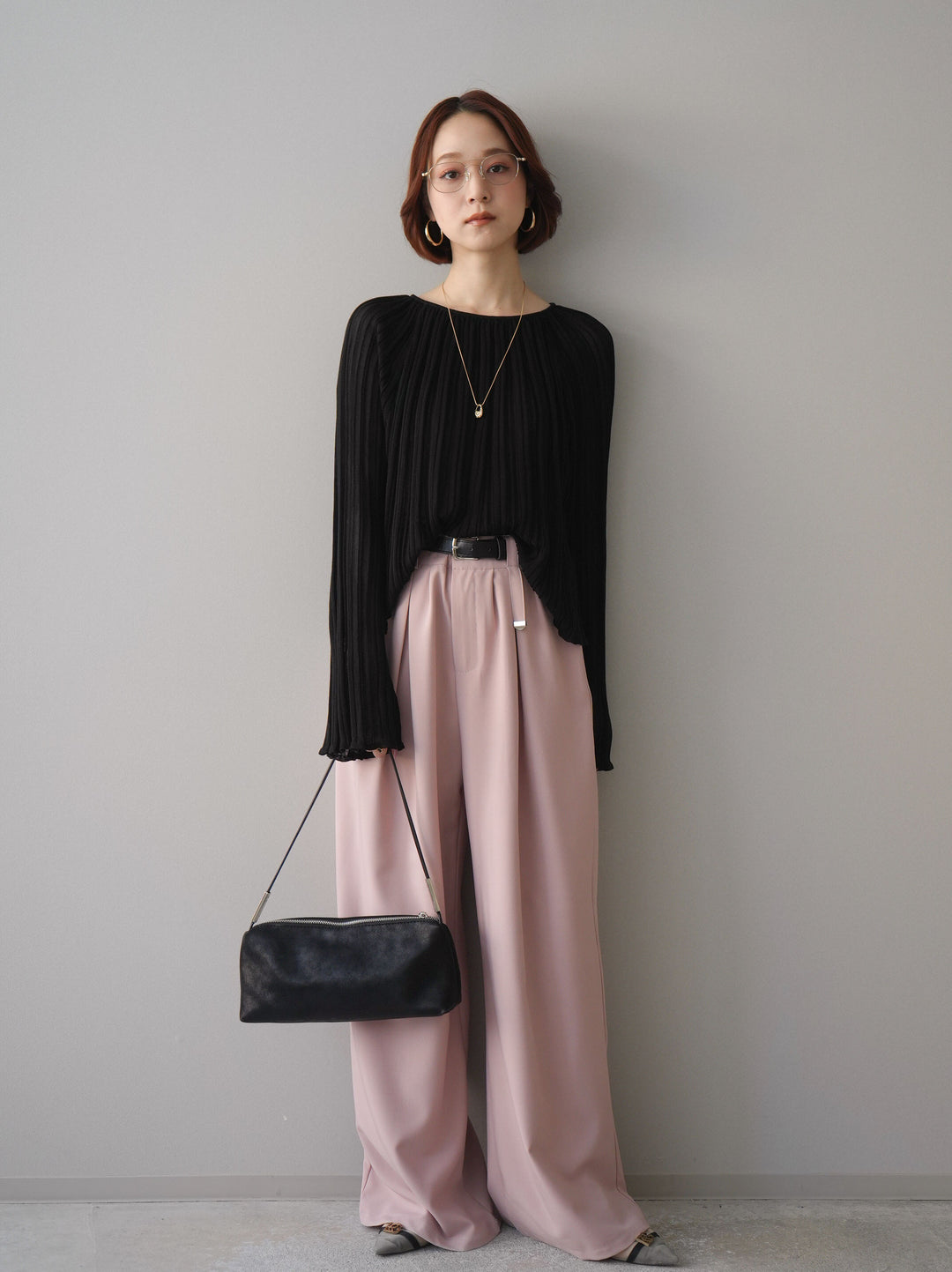 [予約]ベルト付キーホルダーモチーフワイドパンツ/pink