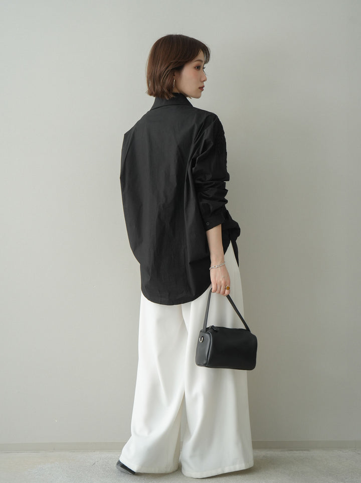 [予約]編み込みベルト付タックワイドパンツ/white