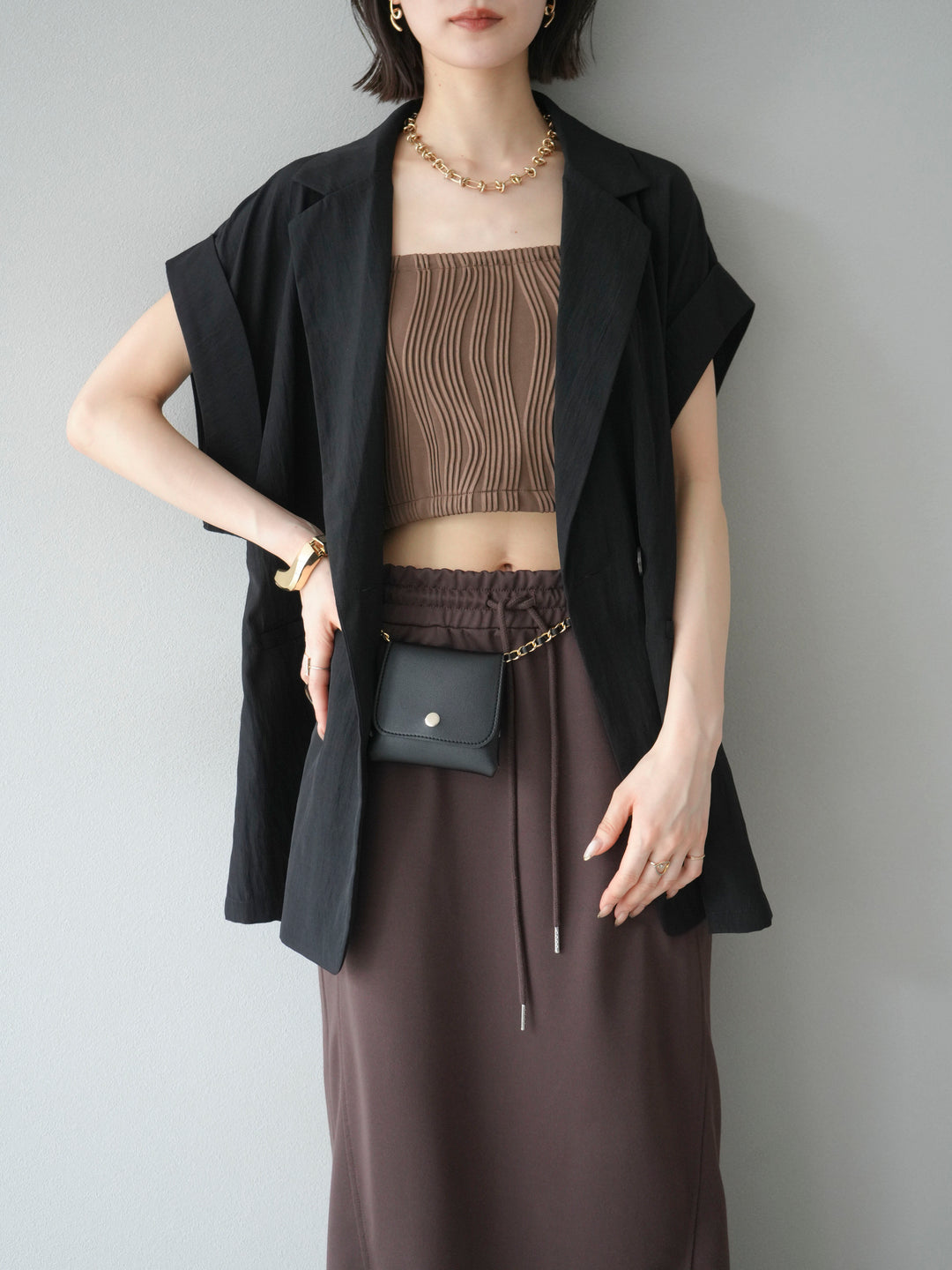 [SET]リネンライクノースリーブダブルジレ+選べるアクセセット(2set)