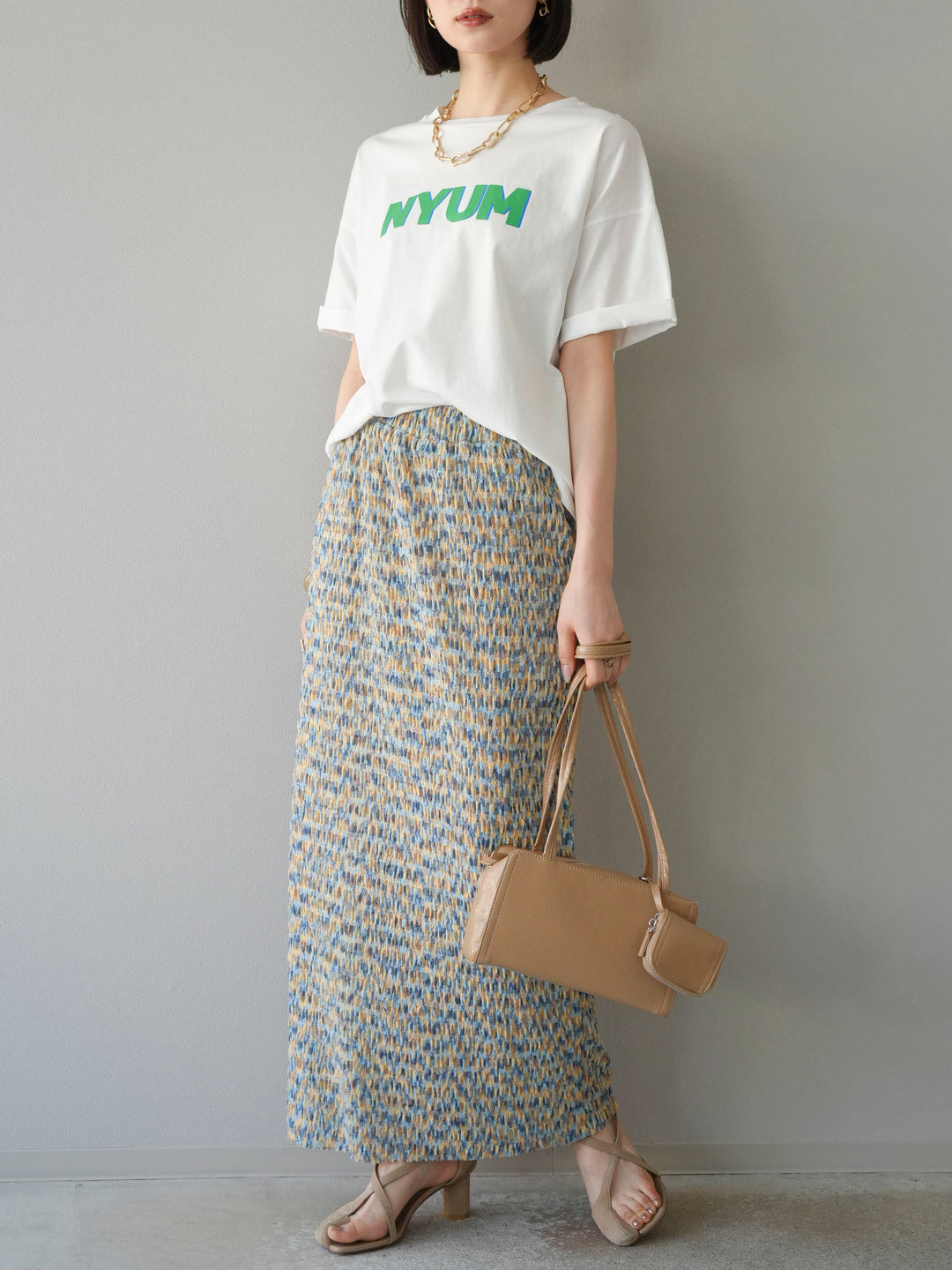 [予約]マルチカラーランダムプリーツタイトスカート/イエロー