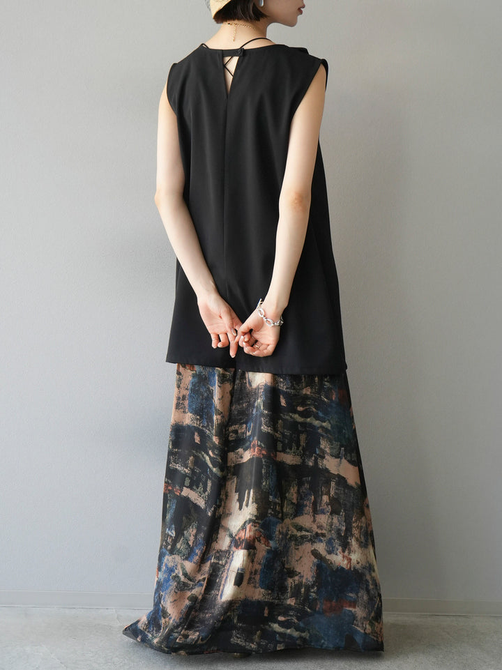 [Pre-order] Nuanced Pattern Back Cross Camisole Dress/Navy