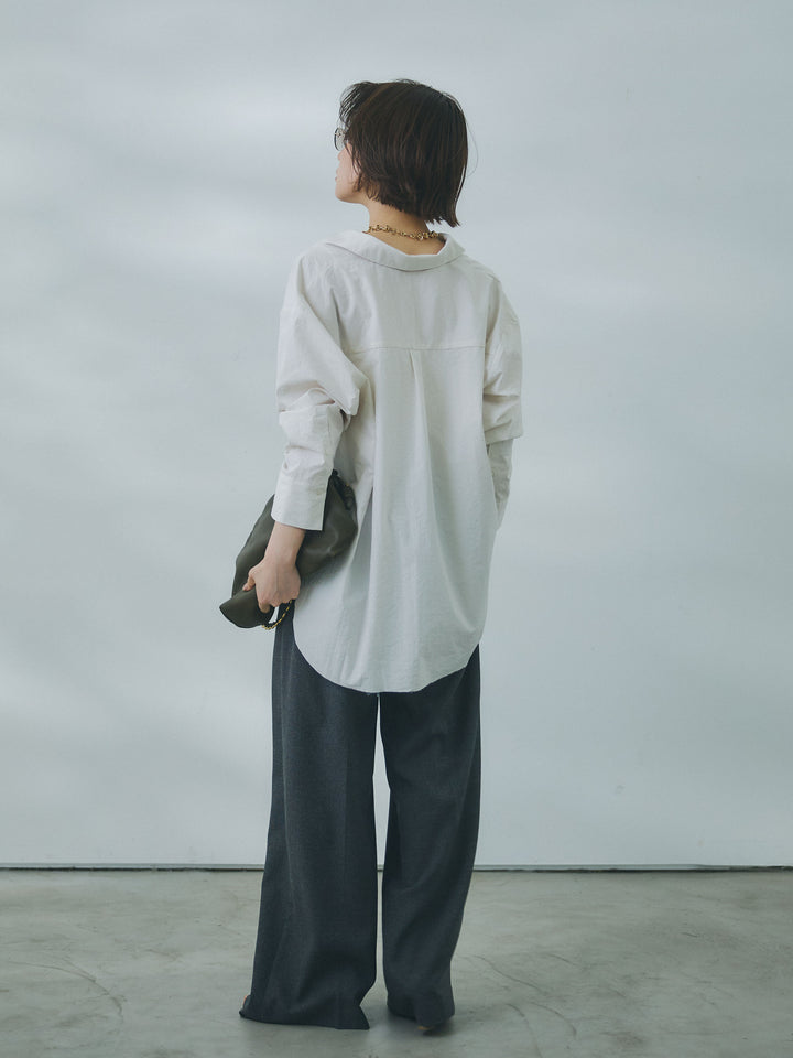 【Allure】[SET]コットンライクスキッパーシャツ+杢調ライトストレートパンツ(2set)