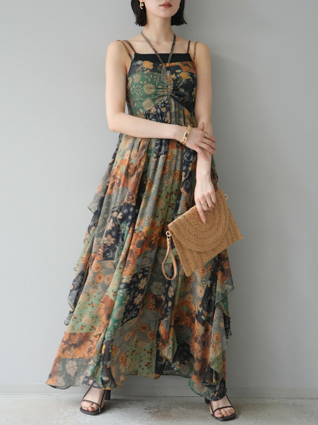 [預購] 拼布荷葉邊吊帶洋裝/混色