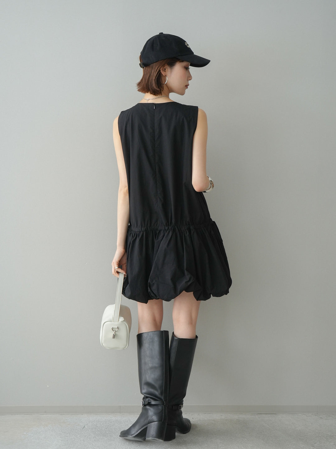 [予約]ノースリバルーンミニワンピース/black