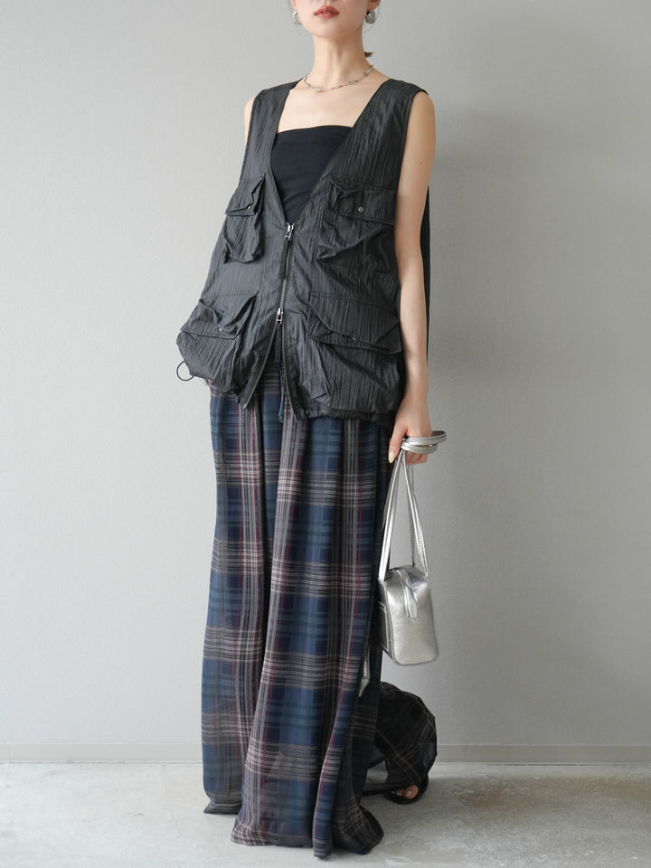[SET] 透視格紋寬鬆褲 + 透視格紋寬鬆褲 (2set)