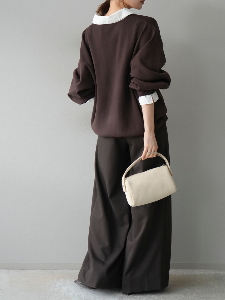 【SET】翻領polo針織套衫+雙褶闊腿褲（2件組）