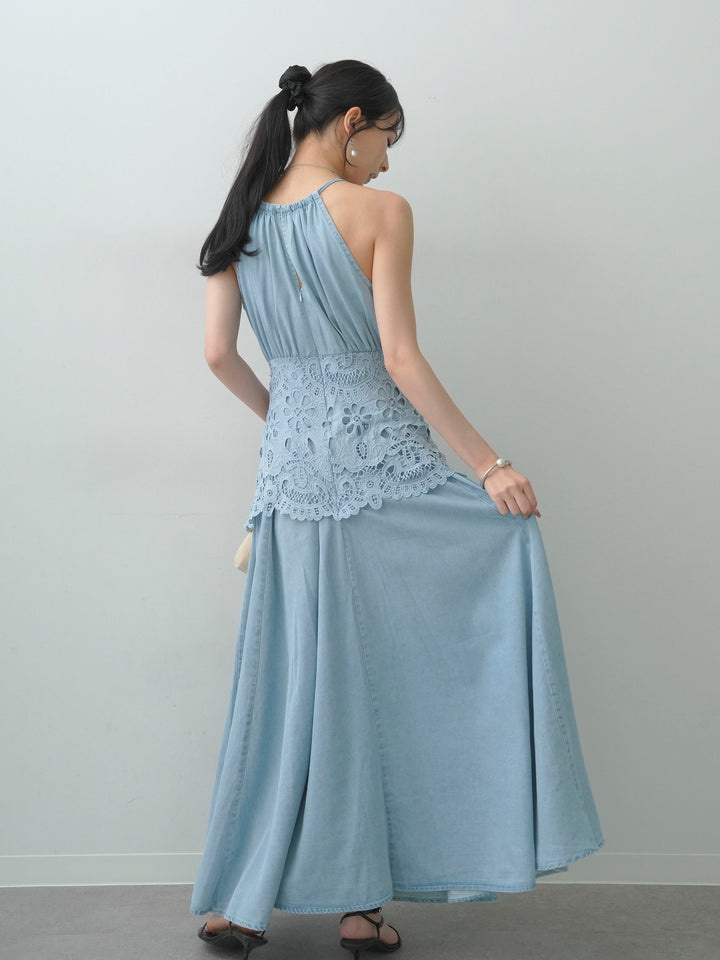 [予約]ウエストレースフレアキャミワンピース/lightblue