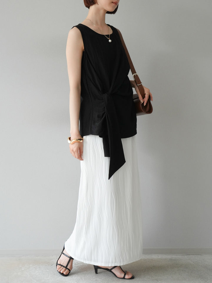 [SET] 前裹式無袖上衣+波浪滾邊緊身裙（2套）