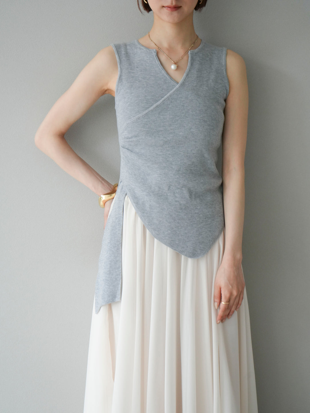 [SET]カシュクールノースリーブニットトップス+カシュクールノースリーブニットトップス(2set)