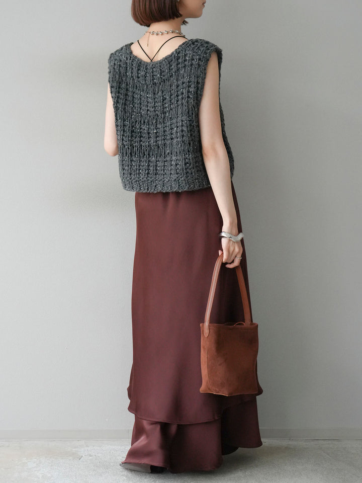 [予約]サテンフリルスカート/ブラウン