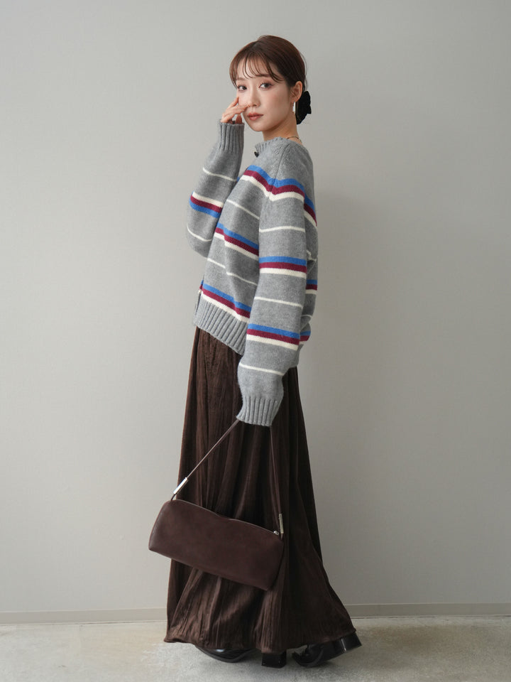 [予約]ワッシャーベロアプリーツスカート/brown