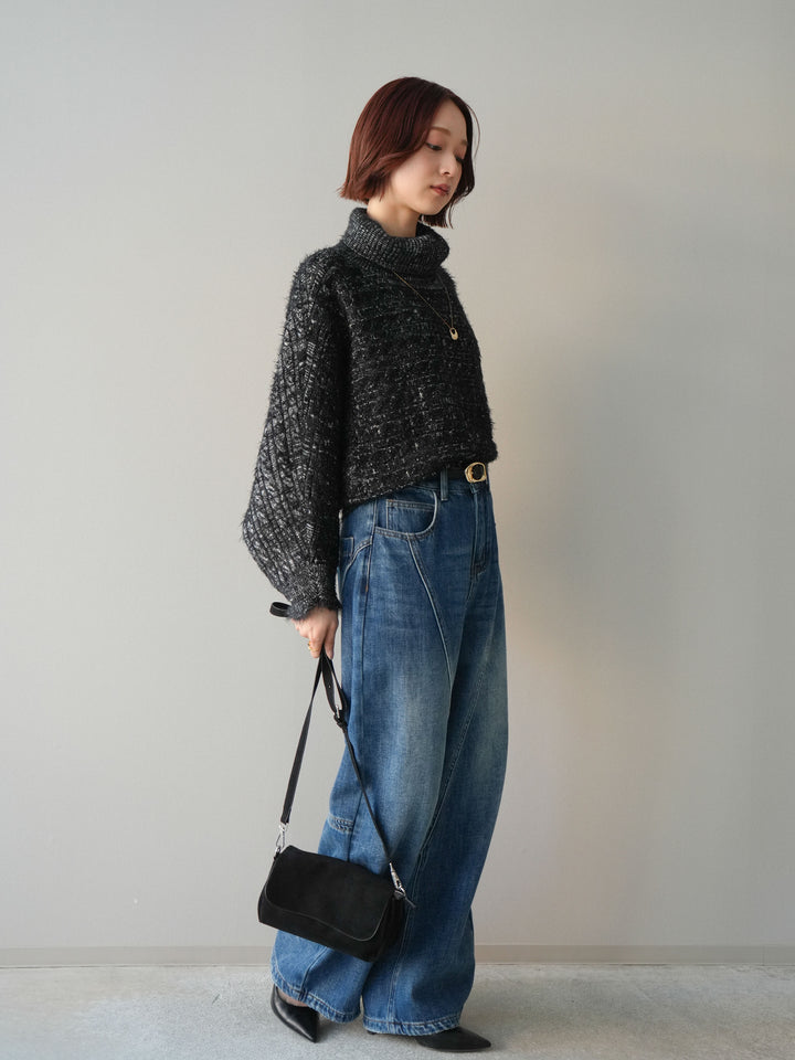 [予約]裏起毛加工デニムカーブパンツ/blue