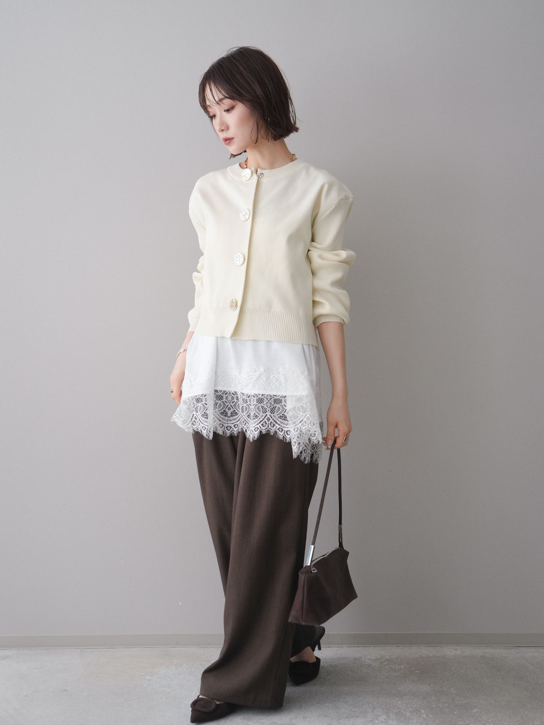[予約]異素材ドッキングメニータックワイドパンツ/brown