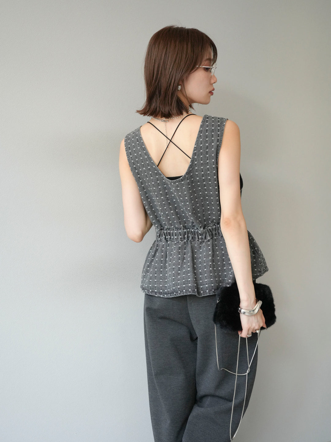 [予約]ジャガードデニム２WAYビスチェ/ブラック