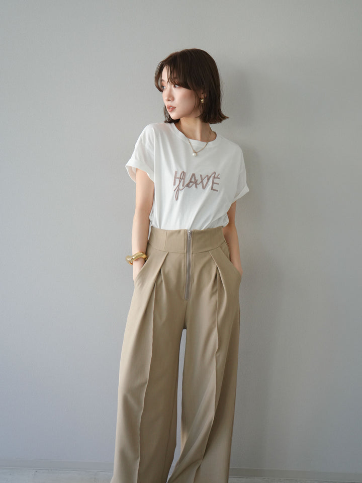 [予約]デザインロゴ刺繍Tシャツ/オフホワイト