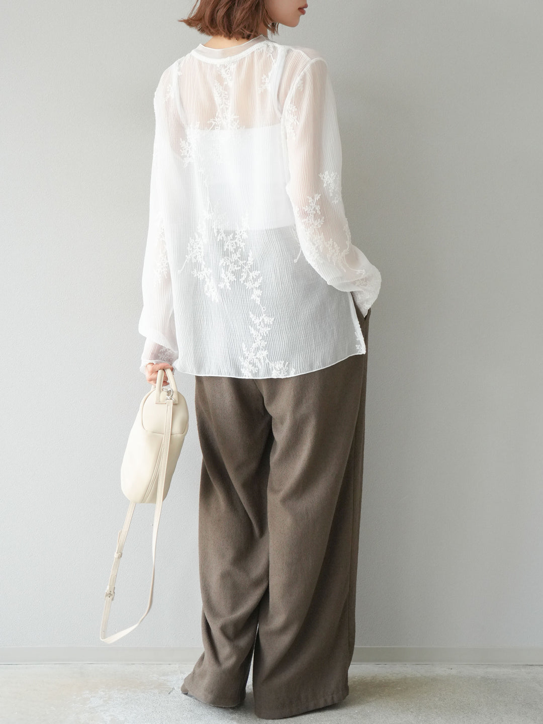 [予約]ネップワイドパンツ/ブラウン