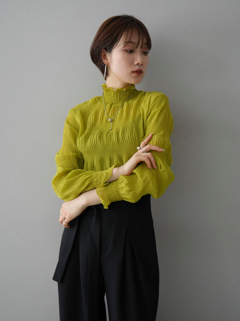 予約]シャーリングシフォンブラウス/グリーン – Lumier