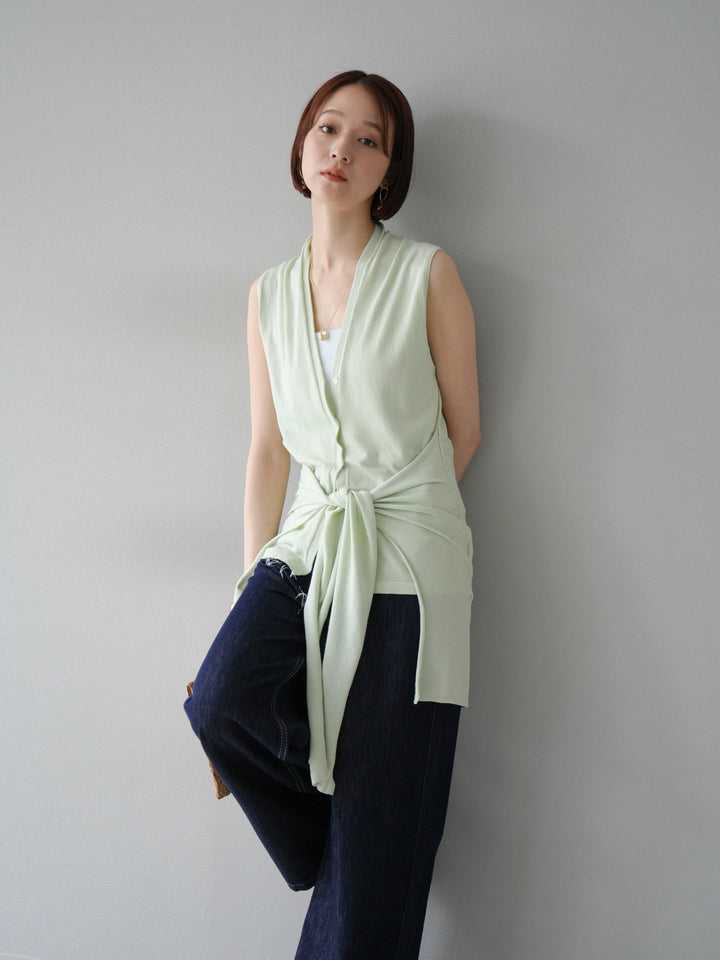 [SET]腰巻きデザインノースリーブニットカーディガン+腰巻きデザインノースリーブニットカーディガン(2set)