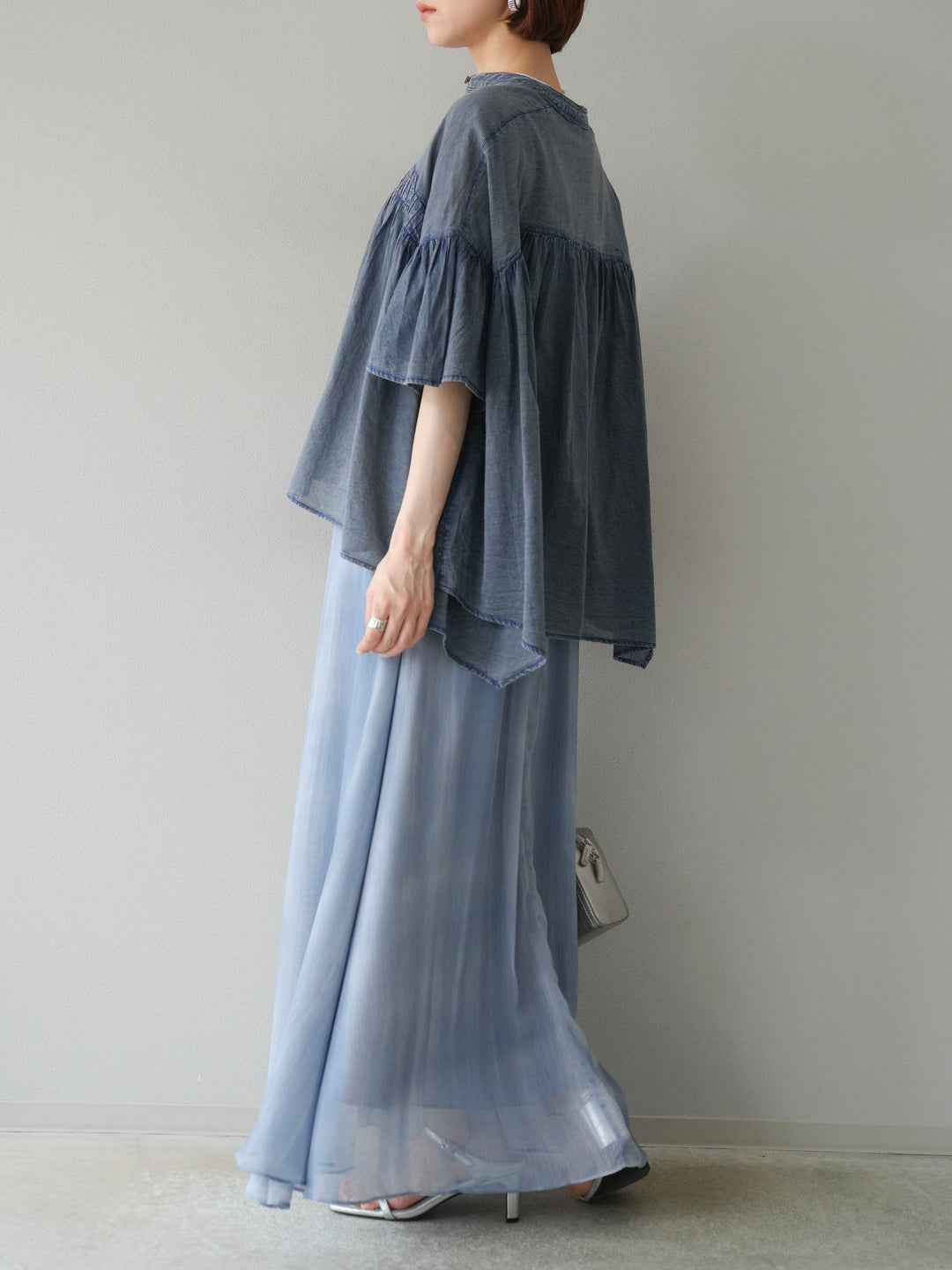 [予約]ニュアンスシアーフレアスカート/ブルー