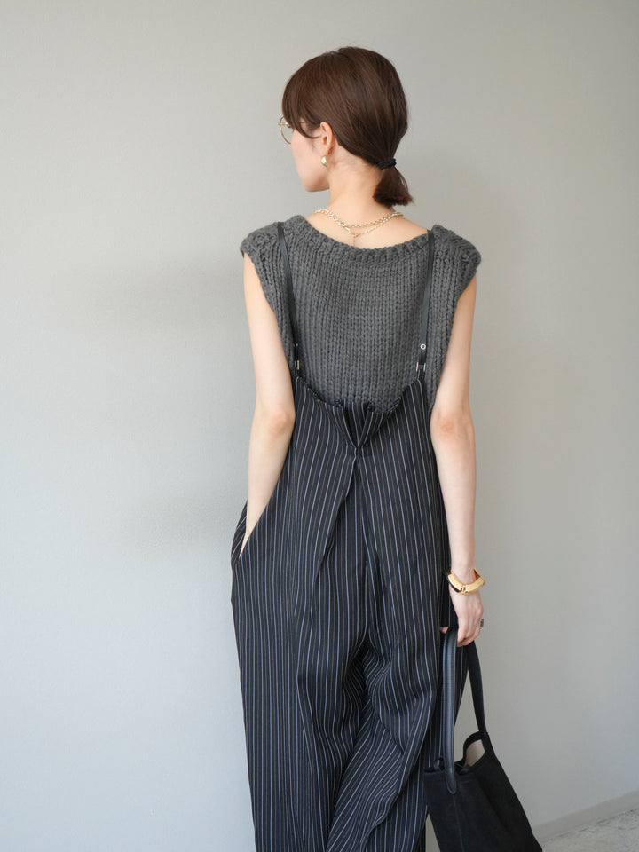 [予約]ヘリンボーンストライプサロペット/ブラック