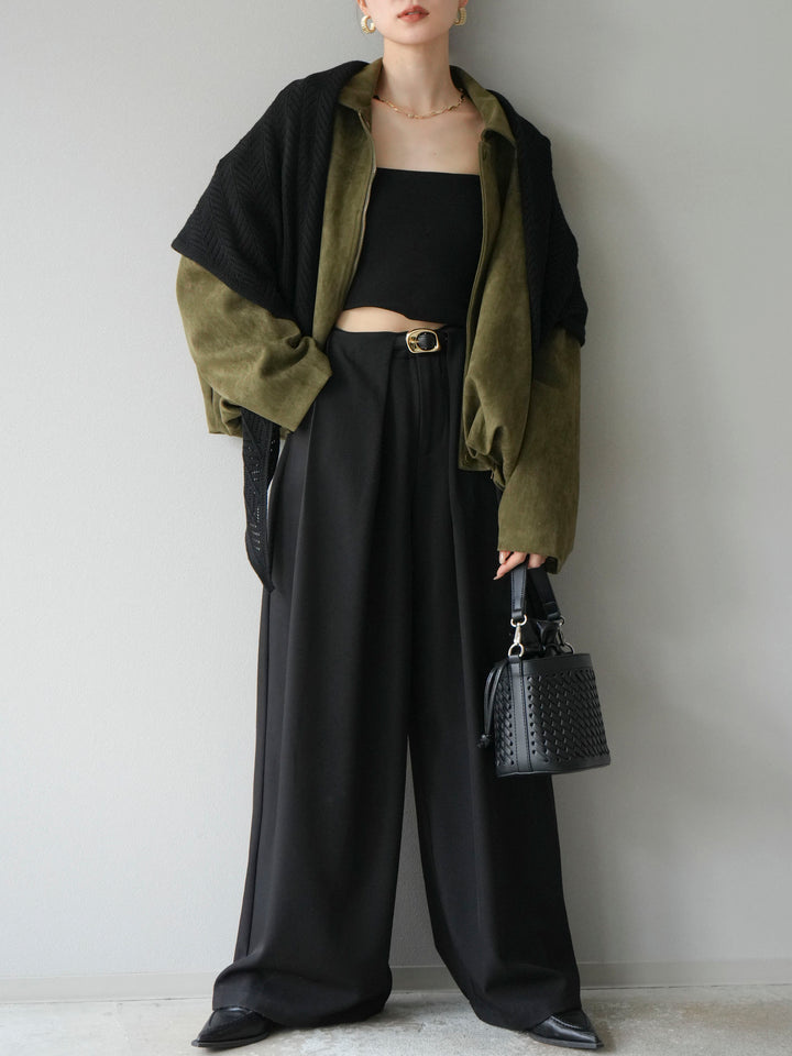 [SET] 麂皮外套+皮帶環設計寬褲（2套）