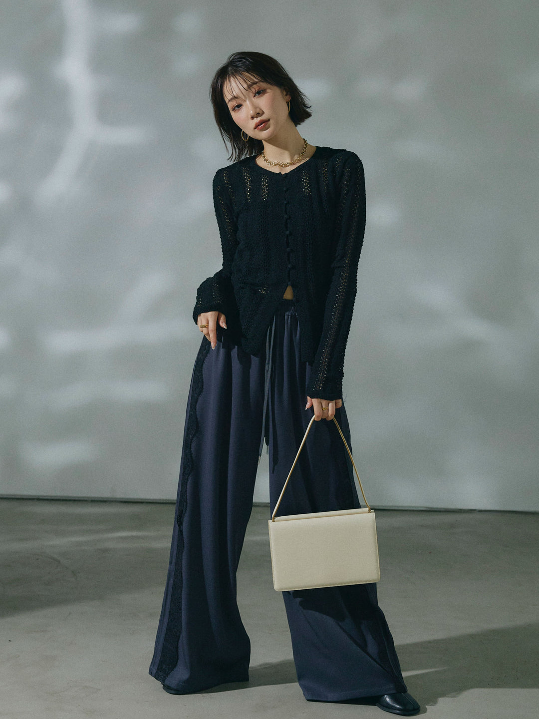 【Allure】[SET]透かし編みニットカーディガントップス+透かし編みニットカーディガントップス(2set)