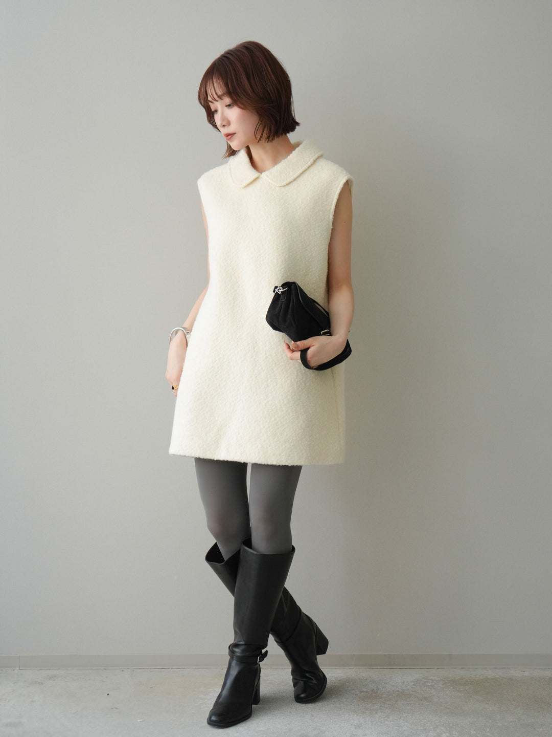 [SET]襟付きブークレミニワンピース+襟付きブークレミニワンピース(2set)