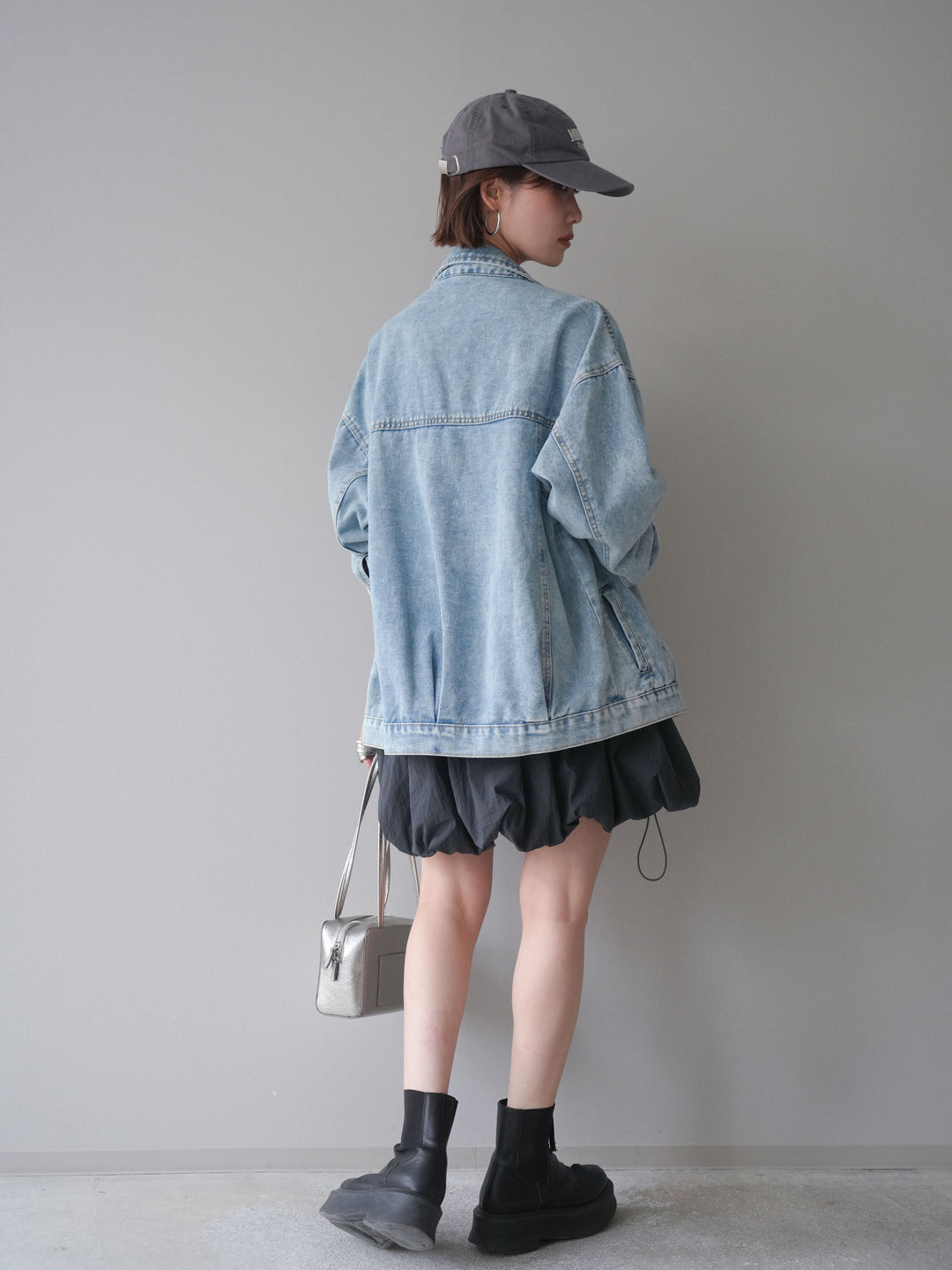 [予約]ドロストバルーンミニワンピース/charcoal