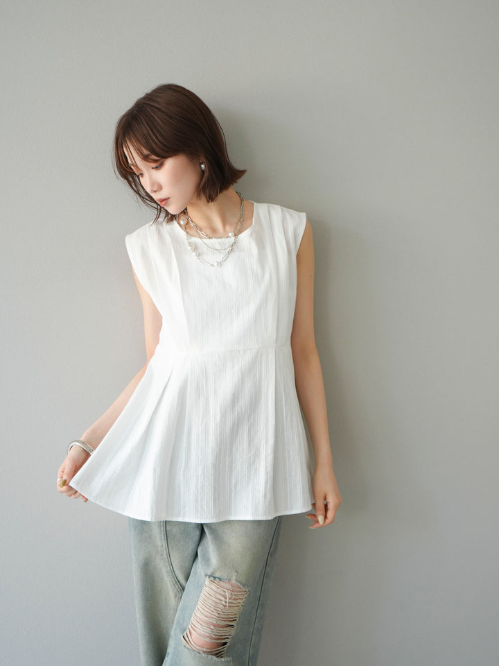 [予約]ドビーストライプタックブラウス/ホワイト
