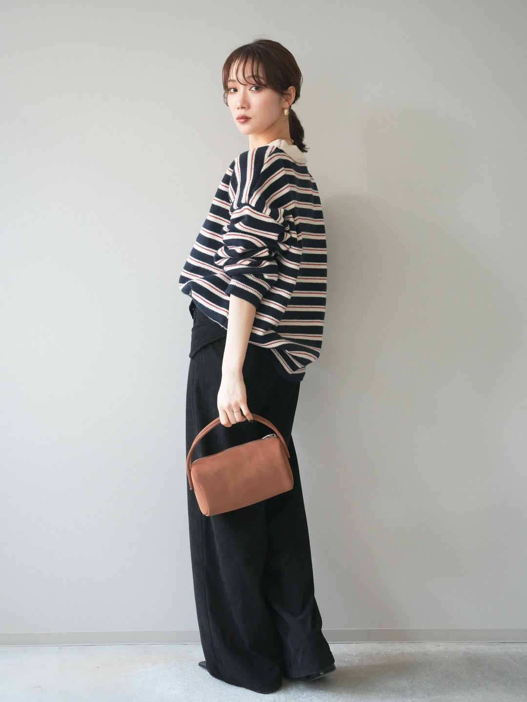 [予約]コーデュロイ巻きベルト付きパンツ/black