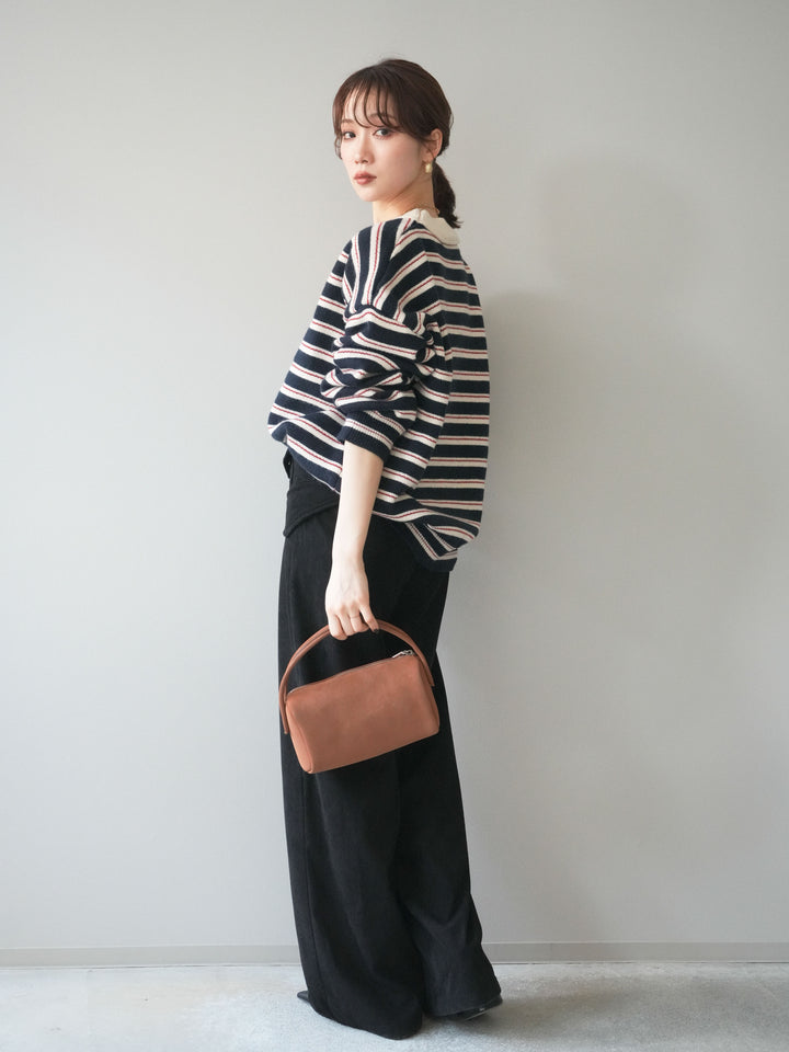 [予約]コーデュロイ巻きベルト付きパンツ/black