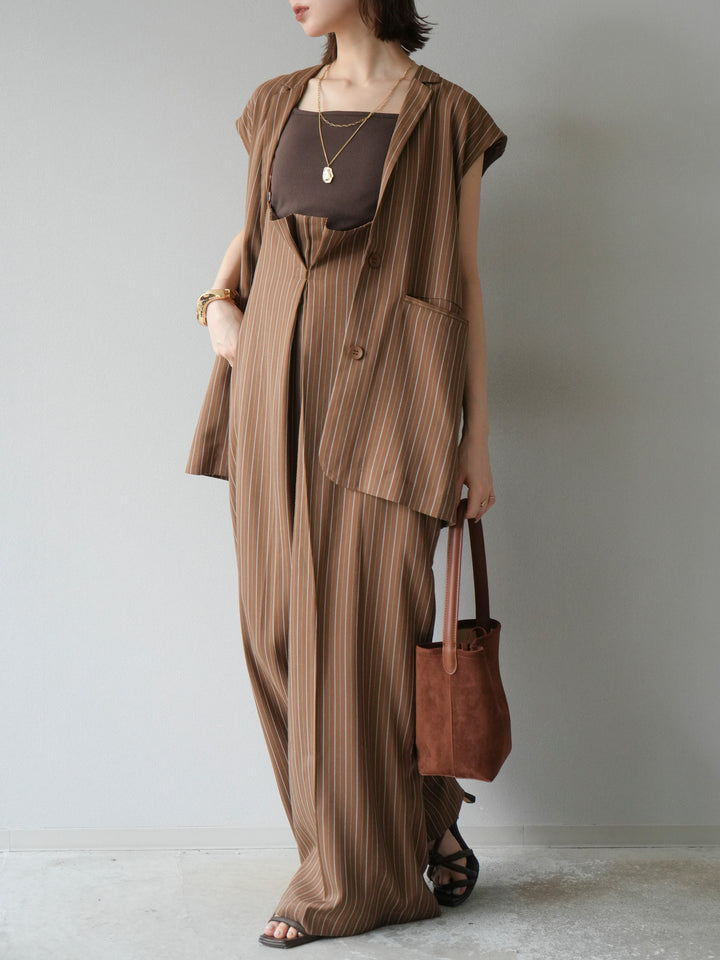 [SET]ヘリンボーンストライプジレ+ヘリンボーンストライプサロペット(2set)